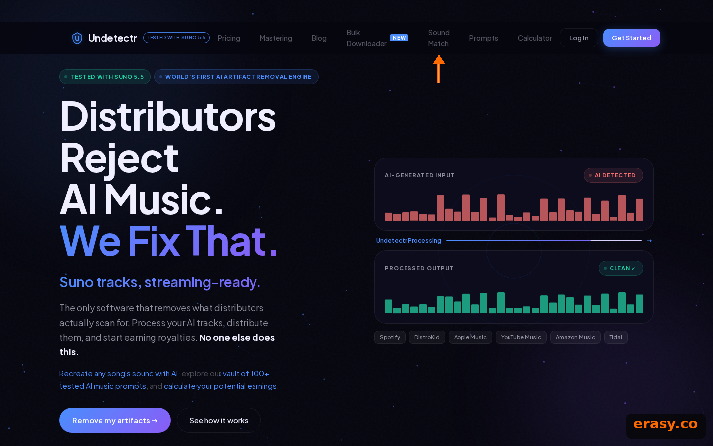 Undetectr cleaning and mastering an AI track to a distribution-ready output
